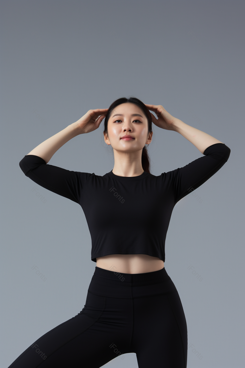 淘宝网拍模特女人黑色运动套装瑜伽运动练习健身健康生活习惯实拍摄影图,高清,摄影图,摄影图片,图片大全,摄影图免费下载